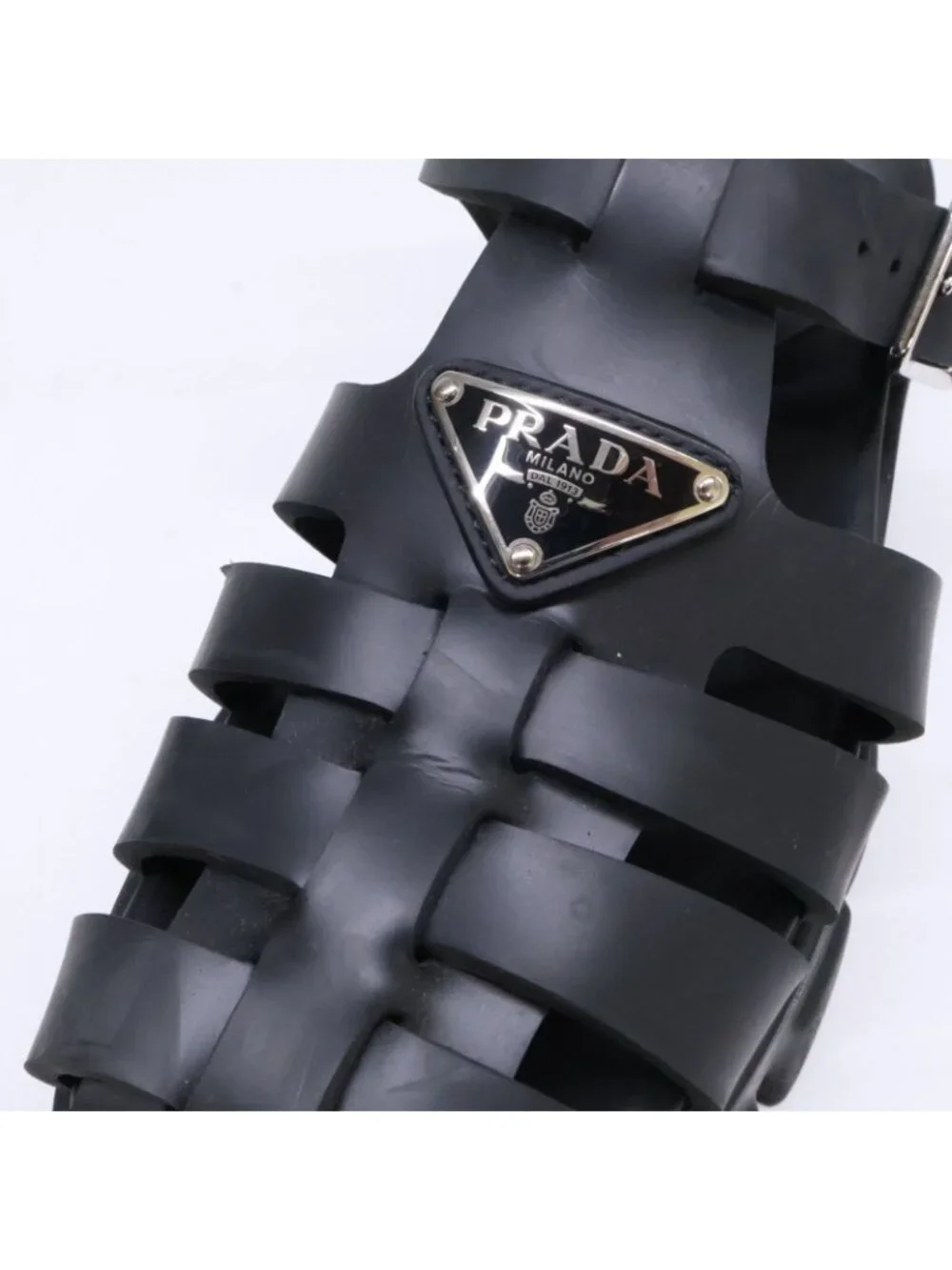 Prada Monolith Rubber Triangle Plate Sandals
